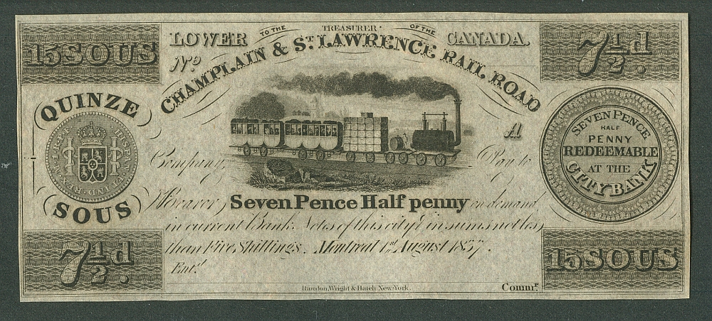 Montreal, Lower Canada, 1857 Seven Pence Half Penny note